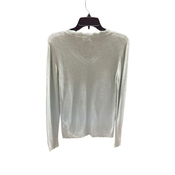 Halogen Sweater Scalloped V-Neck Cuffs Hem Light Green Lightweight Medium - Picture 3 of 11
